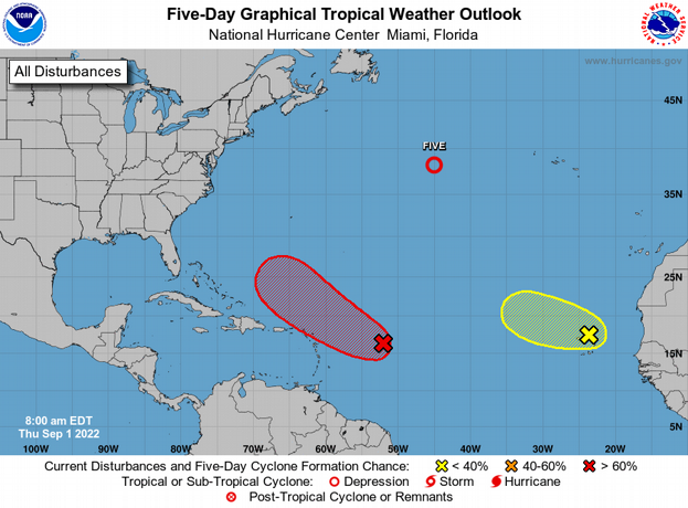 Se forma la depresión tropical número 5 en el Atlántico