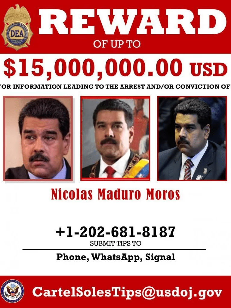Estados Unidos mantiene vigente la recompensa de 15 millones de dólares por la captura del dictador Nicolás Maduro
