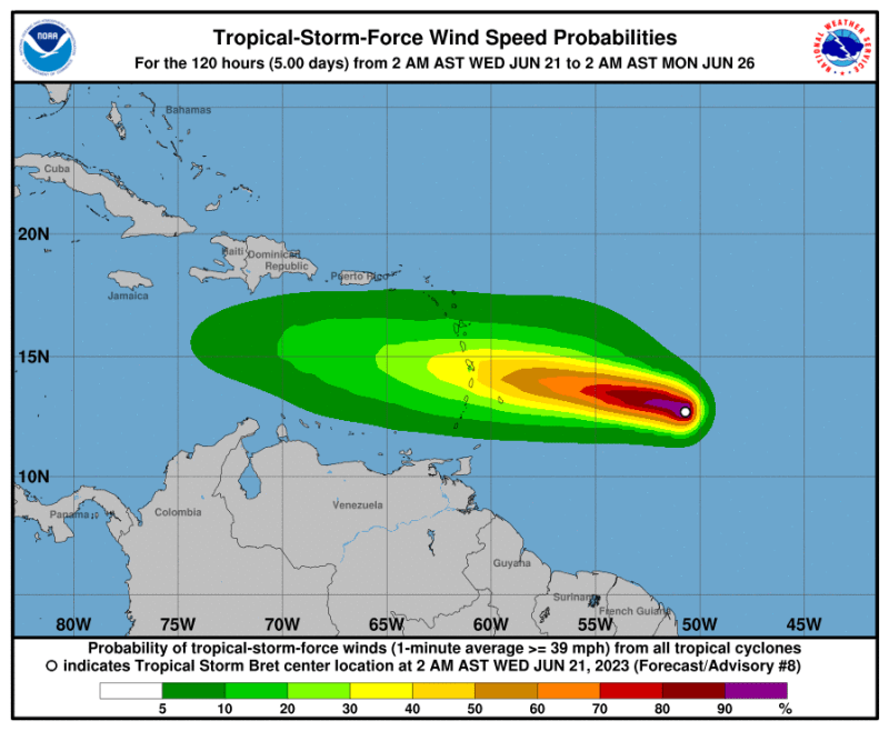 La incidencia indirecta de la tormenta Bret empezaría a sentirse en el país el viernes