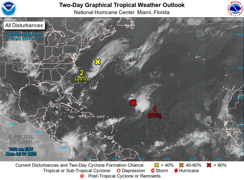 Un área de baja presión en el Atlántico puede llegar a depresión o tormenta en 24 horas