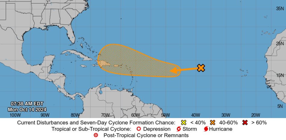 Zona de baja presión presenta 50% de posibilidades de convertirse en depresión tropical en 7 días