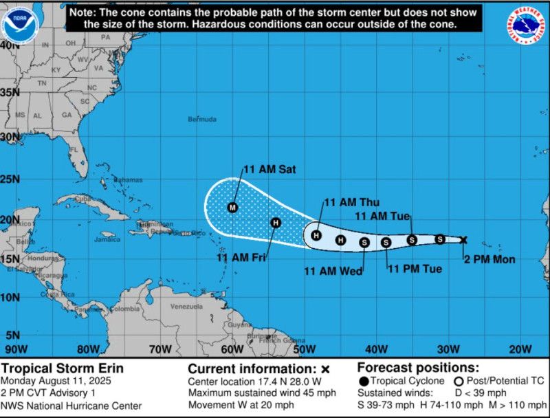 Gloria Ceballos dice tormenta Erin podría convertirse en huracán; vigilan su trayectoria