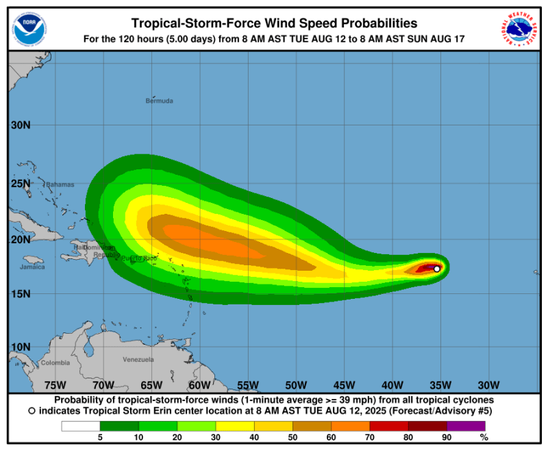 Alertan que Erin sería un huracán el jueves con riesgo de acercarse a Puerto Rico