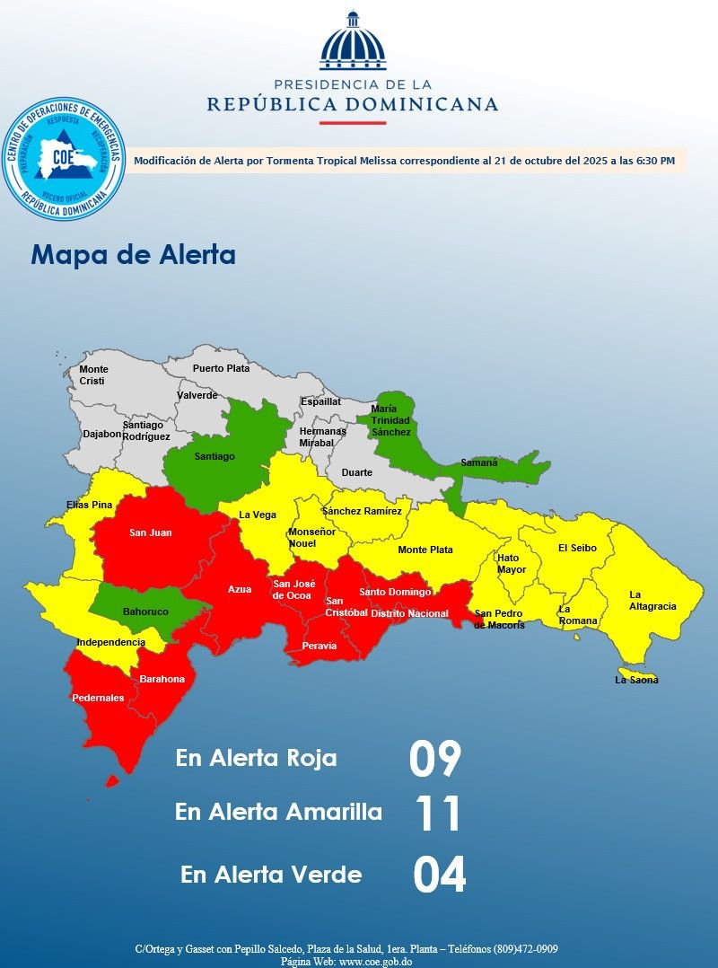 Estas son las nueve provincias bajo alerta roja por la tormenta tropical Melissa Estas son las nueve provincias bajo alerta roja por la tormenta tropical Melissa