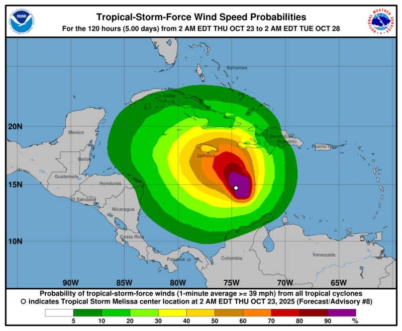 Melissa se moverá lento durante varios días en el mar Caribe