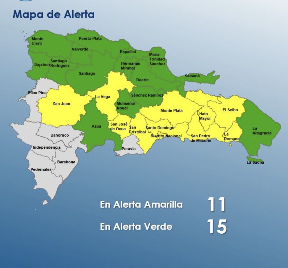 COE mantiene 26 provincias en alerta por lluvias