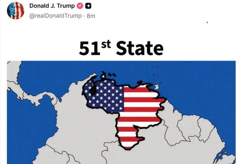 Trump publica un mapa con Venezuela pintada con la bandera de EEUU y como 51º estado