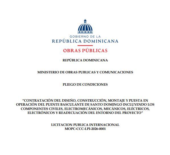 Portada del pliego de condiciones del proceso de licitación del puente basculante.