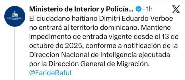 Mensaje publicado por el Ministerio de Interior en X.