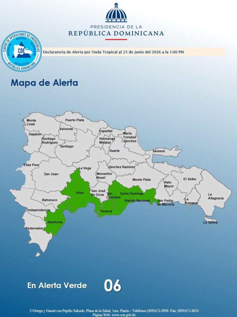 COE coloca al Gran Santo Domingo y a otras provincias en alerta verde por onda tropical