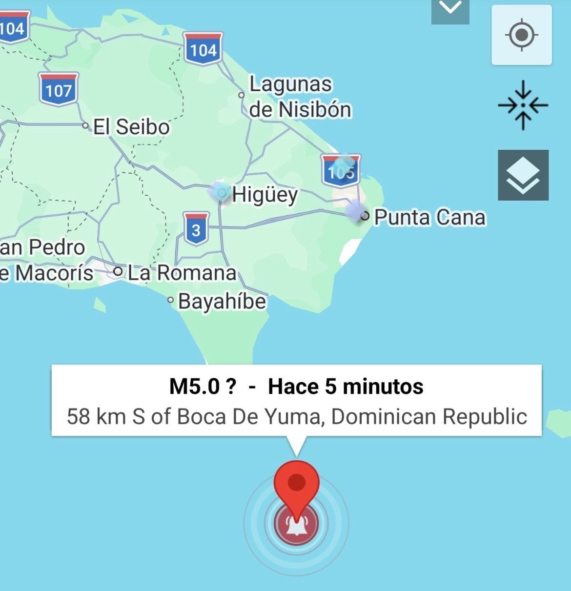 Sismo de magnitud 5.0 se registra al sur de Boca de Yuma y es sentido en Santo Domingo