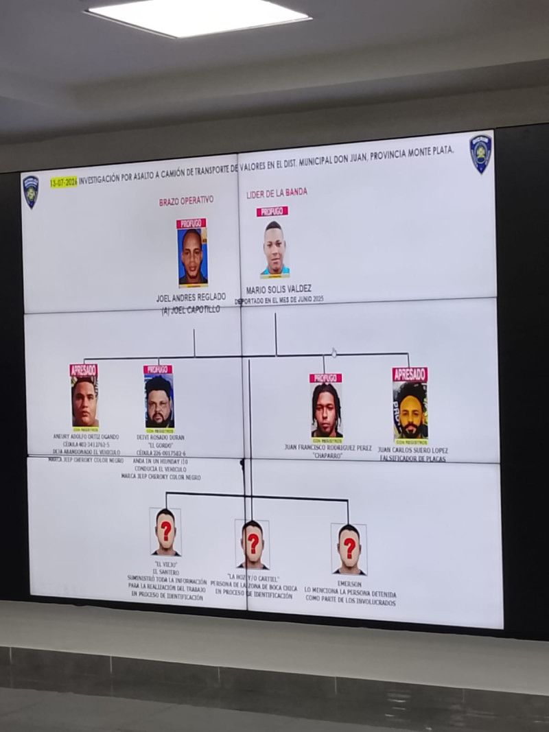 Policía Nacional identifica presunta red criminal tras asalto a camión de valores en Monte Plata