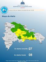 COE eleva a siete las provincias en alerta amarilla y mantiene ocho en verde por lluvias