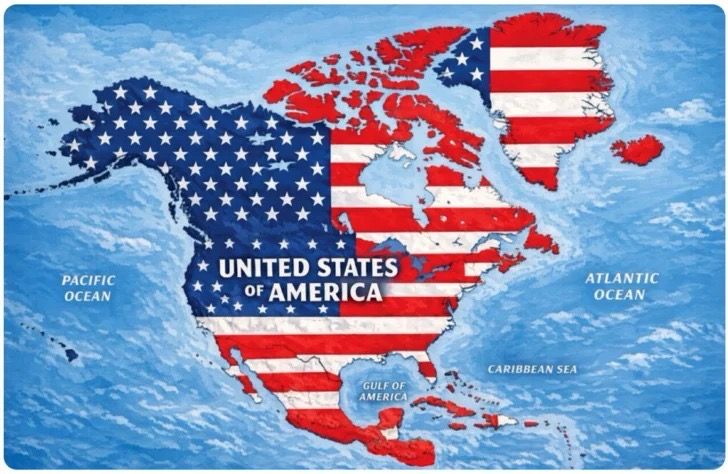 Trump comparte mapa con bandera de EE. UU. sobre México, Caribe y Canadá