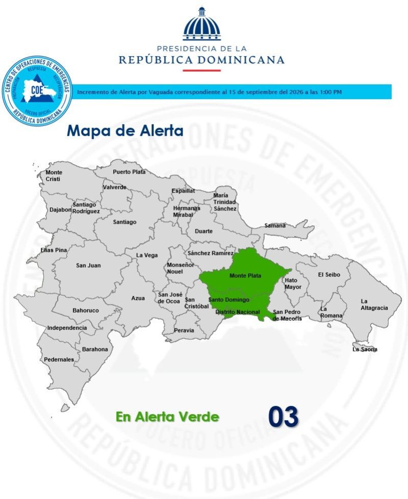 COE coloca en alerta verde al Gran Santo Domingo y Monte Plata por vaguada