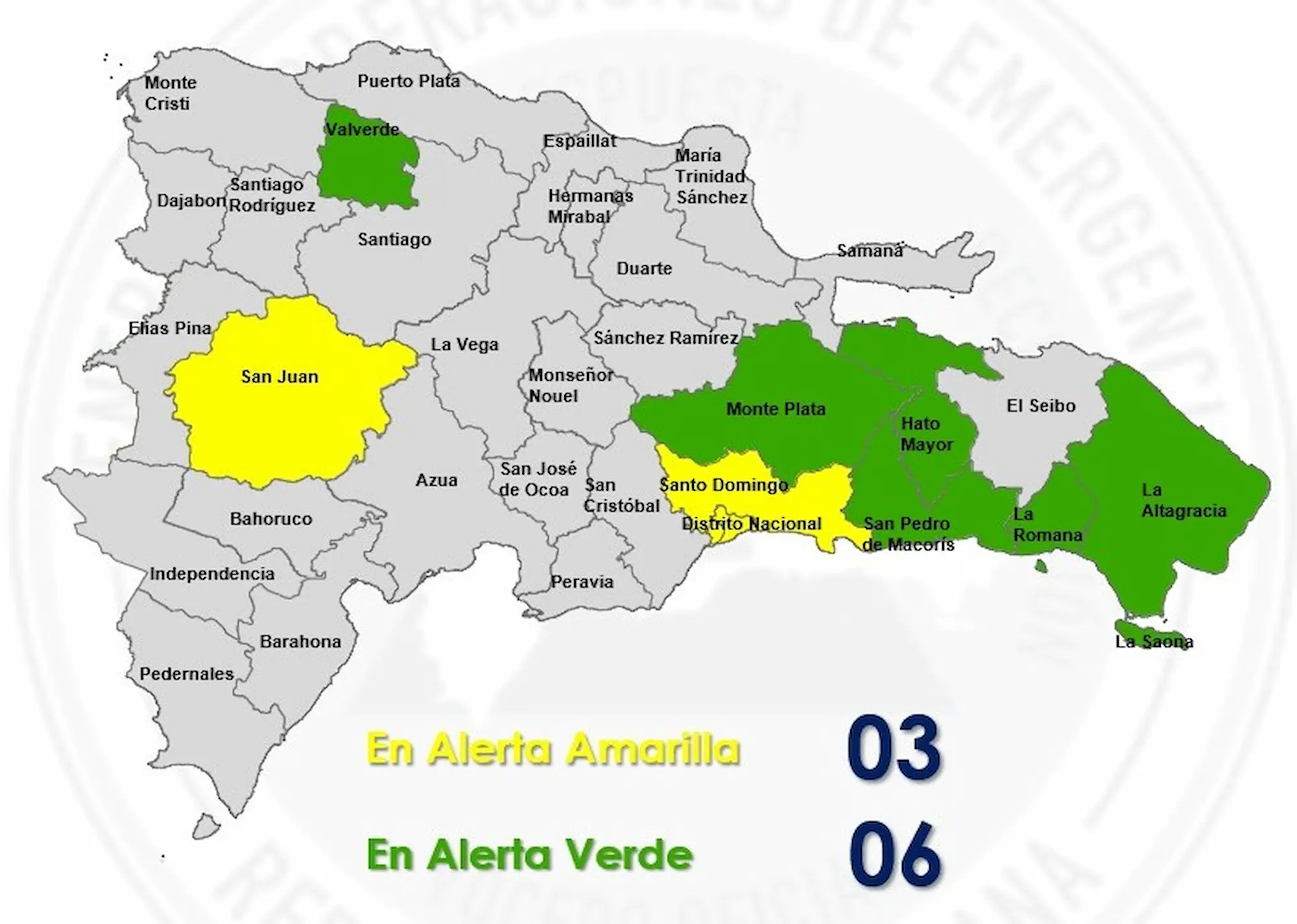 COE eleva a amarilla tres demarcaciones y mantiene seis en verde