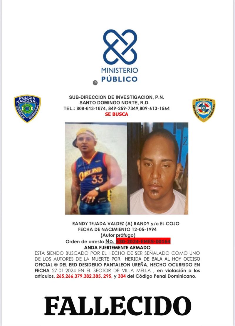 Policía ultima a “El Cojo”, buscado por muerte de un oficial del Ejercito y un sargento policial