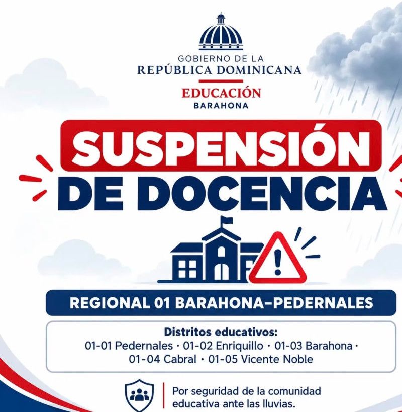 Suspenden docencia este lunes en Barahona y Pedernales por lluvias